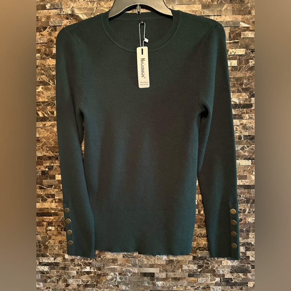 New Dark Green Long Sleeve Ribbed Top